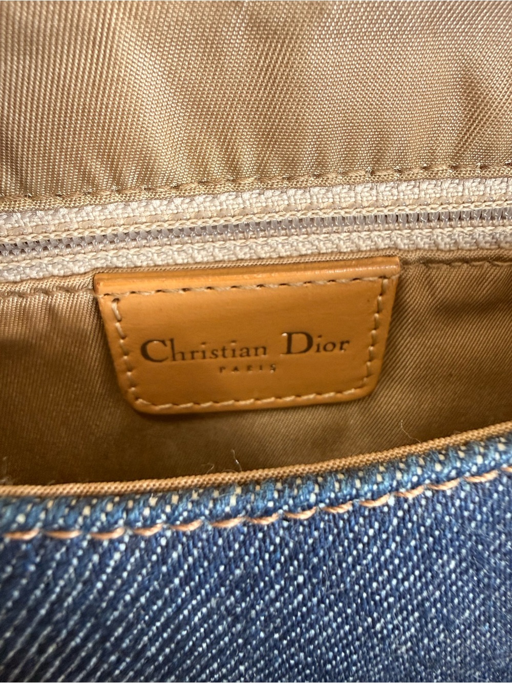 Vintage Dior Blue Denim Shoulder Bag with Tan Strap and Silver Accents - Picture 4 of 13